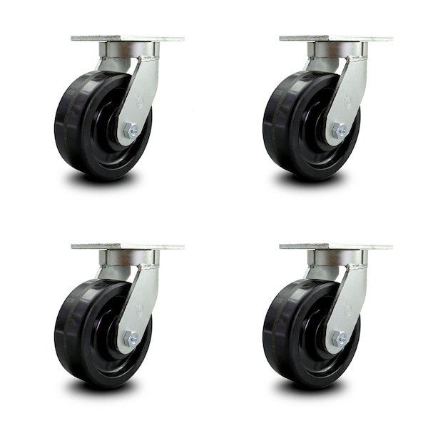 8 Inch Extra Heavy Duty Phenolic Wheel Swivel Caster Set with 2 Swivel Locks